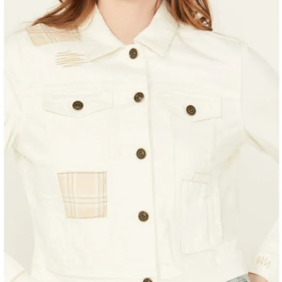 Cleo + Wolf Patched denim Trucker Jacket (L) - Picture 5 of 5